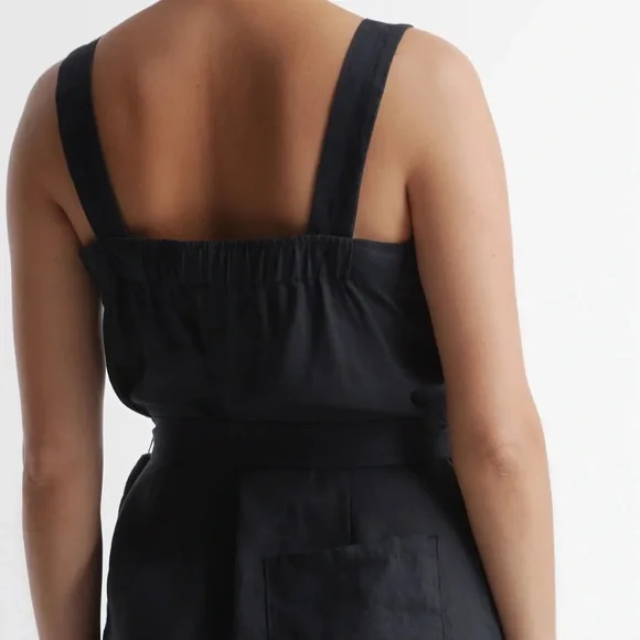 Quince Jumpsuit Womens Medium Black European Linen Square Neck Minimalist Sleek - Picture 4 of 13